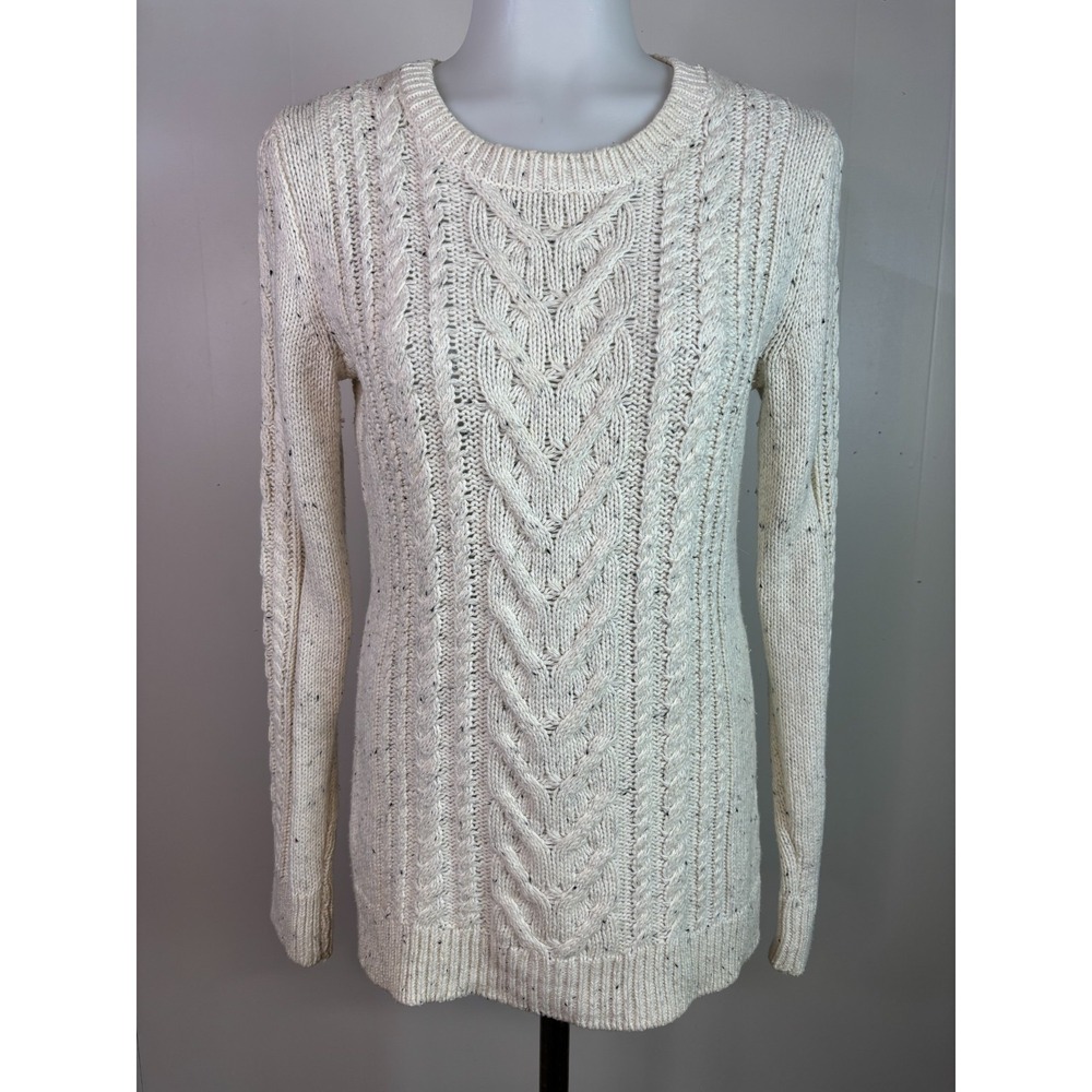 Old Navy Sweater Small Ivory Speckled Cable Knit Crew Neck Pullover Cotton Blend